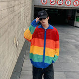 Striped Hollowed-Out Sweater Men's Spring And Autumn Design Tide Brand Ins Casual Hip-Hop Lapel