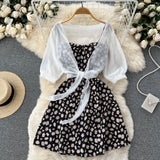 Zingj Small Pure And Fresh Broken Flower Condole Belt Skirt Chiffon Small Shawl Female Summer Two Set
