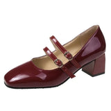 Zingj Women's Shoes French Style New Vintage Mary Jane Shoes Thick Heels One-Word Buckle High Heels Square Head Fashionable Ladies Single