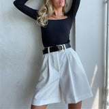 Summer Shorts Cotton High Waist Casual Women's Loose Shorts Zipper Solid Street Streetwear Sports Fashion