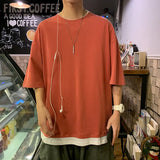 And Summer New Fake Two Short-Sleeved T-Shirts Male Trend Hong Kong Style Simple Cec Half-Sleeved Internet Celebrity Hip-Hop