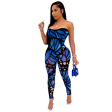 Women Ladies Playsuit Party Jumpsuit Slash Neck Floral Bandge Romper High Waist Long Trousers Pants Clubwear