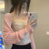 Knitting Shrugs Women Chic Crop Tops Basic Bolero All Match Loose Sun Protection Translucent Fashion Knitwear Long