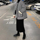 Short Parkas Women Black Plaid Single Breasted Loose Leisure Retro Korean Style All-Match Winter Female Clothing