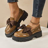 Bow Lefor Shoes Women 2025 Korean Version Of Thick Soles With Lazy British Style Retro Leather