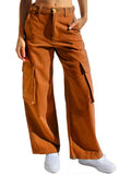 Loose Wide Leg Straight Leg Multi-Pocket Cargo Jeans-Outfit
