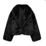 Quality Artificial Fur Effect Lapel Jacket Loose Show Thin Casual