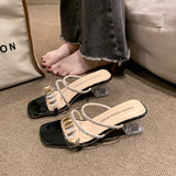 Female Summer Outside Wear 2025 New Web Celebrity Rhinestone Shoes Fashion Thick Heel High Heels With A Word Slipper