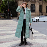 Over The Knee Long Cotton Jacket Coat Female 2024 Winter New Korean Version Of Fashion Slim Down Cotton Hat And Thick Padded Coat-Outfit