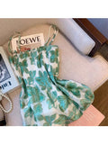 Spaghetti Strap Dress Women Vintage Sweet Flower Print Korean Fairy Dress Y2k Beach Party Princess Vestidos Summer