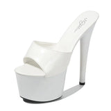 Zingj Patent Leather Mop High Heels With Sexy Black Waterproof Platform Hate Day Superb High Slippers Female