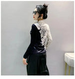 Turtleneck Pleuche T-shirt Women Sweet Printing Flowers Stretchable TShirts Lady Long Sleeve Soft Slim Tee Top