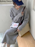 Elegant Sweater Dress Women Winter Fashion Hooded Design Occasion Long Dress Casual Long Sleeve Party Knitted Dress