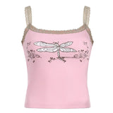 Lace Trim Printed Ribbed Crop Cami TopOutfit