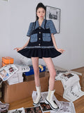 Embroidered Floral Puff Sleeve Summer Korean Dress Women 2022 Ruffles Puff Sleeve Beaded Mini Blue Collar Dress