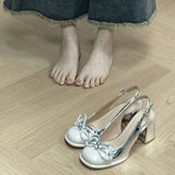 Bow Beautiful Silver Mary Jane High Heel Women's Back Empty Coarse Sandals 2025 Summer New Single