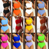 2024 New Sexy Shoulder-Style Thoracic Hollow Solid-Colored Swimsuit Bikini