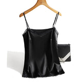 Lace Top Women Halter V Neck Basic Black Cami Sleeveless Satin Silk Tank Tops Women'S Summer Camisole Beige Sexy Strap