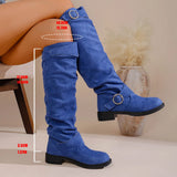 Fashion Autumn And Winter New Women Folded Western Cowboy Round Head Mid-Clinity Women's