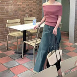 Retro Sexy Shoulder Repair Slimming Paper Pieces Knitted Vest T-Shirt Blouse Short Short