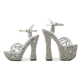 Zingj Korean Version Of The New Water Diamond Heel Summer New Ultra High Heel Open-Toe Sandal Women Hate Sky