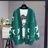 women's knitted jacket cardigans 2021 autumn winter new loose and versatile stitching star mid-length sweater