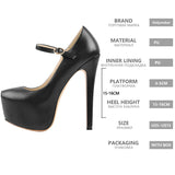 Onlymaker Women Mary Jane Platform Pumps Ankle Strap Stiletto 15~16cm High Heels Dress Buckle Shoes Large Size