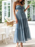 Ruched Tie-Up Strappy Maxi Dress-Outfit