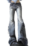 Raw Trim Splice Low Rise Flare Jeans- Outfit