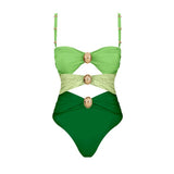 2025 New Sling With Breast-Plated Hollow Swimsuit Women's Half-Body Dress Two-Piece