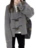 Zingj Style Lazy Wind Wooden Buckle Heavy Handmade Korean Version Large Size Knit Cardigan Female Loose Tassel Sweater Female Coat Tide-Outfit