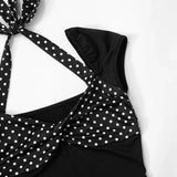 Black Polka Dot Patchwork Top And Midi Skirt Set- Outfit