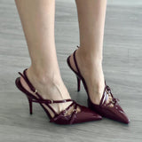 Zingj High Heel Sandals Female 2024 Summer New Fairy Wind A Word Buckle Fine Heel Fashion Casual Bun Sandals-Outfit