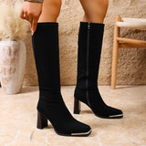 Square Head High And Female 2025 Autumn And Winter New High Cylinder Elastic Skinny Boots Thick And Small Knight