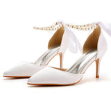 Cm Fine Heel Large-Size Sandals Banquet Women's Shoes Ribbon Beads High Heel Sandals And Ribbon Dress