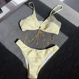 2023 New Folded Cloth Split Swimsuit Sexy Chain Swimsuit