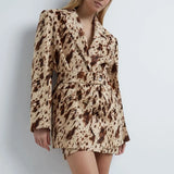 Print Long-Sleeved Blazer 2025 Autumn New Temperament Commuting Waist