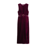 Women's Clothing 2025 New Elegant Sleeveless Buckle Embellishable Velvet Fande