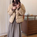 South Korean Ins Lapel East Gate Light Down Cotton Clothes Female Autumn And Winter Short Small Sweet Wind Cotton Clothes Casual Coat-Outfit