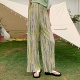 Origami Green Pleated Pants Korean Fashion Bottoms High Waist Loose Colorful Wide Leg Pant Cyber Y2k Trousers