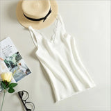 Hook Flower Lace Tank solid Stitching V-neck Camis Female Knitted Short Slim Sleeveless Shirt Tank Casual