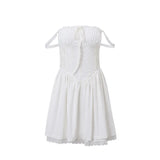 Zingj Ballet Style Sexy Lace Big Swing Sling Small White Dress Back Strap Belt Waist White Pure Desire- Outfit