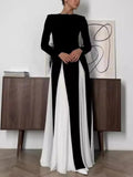 Fashion Dress Women 2025 Spring New Impact Color Splicing Design Dress Round Neck Long Sleeve High-End Long