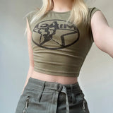 Spring / Summer Women's Fashion Street Trend Hot Girl Star Printed Short-Sleeved Slim