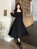 Elegant Party Casual Lady Long Dresses Retro Folds Puff Sleeves Fashionable Sexy Design Slimming Waist Green Dress 211-0-Outfit