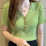 T-Shirt Women'S Short-Sleeved 2022 Summer New Korean Version Of The Slim Ice Silk Sweater Thin Bottoming All-Match