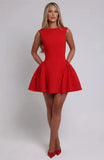 Solid Tank Open Back A-line Mini Dress-Outfit