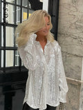 V Neck 2021 Fashion Sequins Blouse Shirts Women Long Sleeve Sexy Party Autumn Winter Club Y2K Vintage Top Elegant