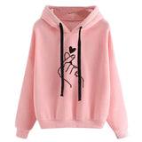 Women's Sweatshirt and Hoody Ladies Oversize K Pop Yellow Pink Love Heart Finger Hood Casual Hoodies for Women