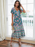 Queens Women Red Floral Print Bat Sleeve Beach Bohemian Dresses Ladies V Neck Tassel Summer Boho Dress